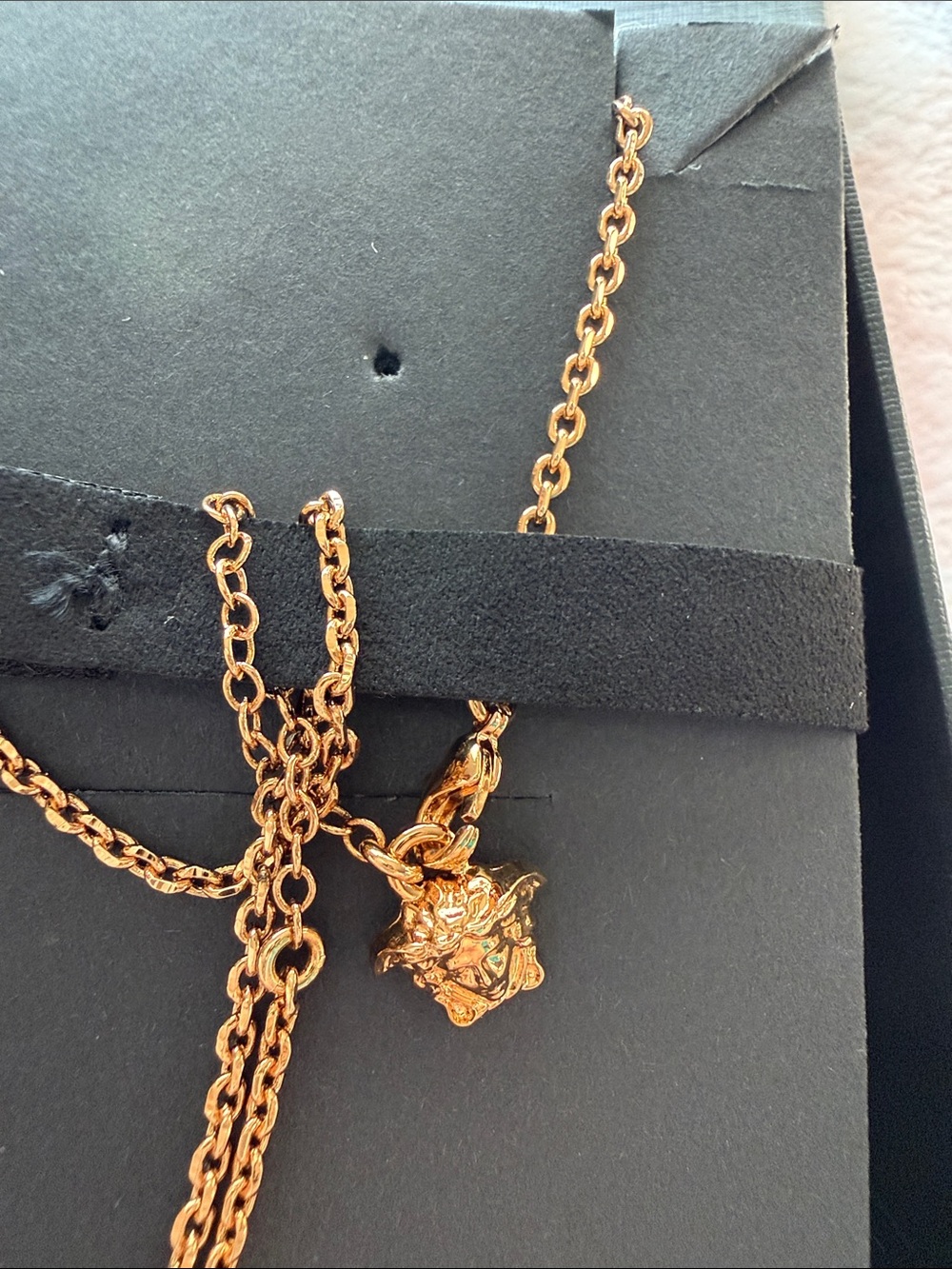 Versace Authentic Gold color Medusa Necklace with Purple lavender enamel Center - Picture 4 of 5